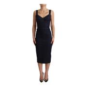 Donkerblauwe Denim Sheath Midi Jurk Dolce & Gabbana , Blue , Dames