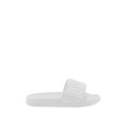 Logoed Lycra Slides met leren bies Jimmy Choo , White , Heren