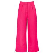 Hot Pink Linnen Blend Cropped Broek Jaaf , Pink , Dames