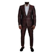 Bordeaux Silver Gold Slim Fit Suit Dolce & Gabbana , Red , Heren