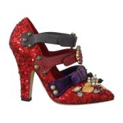 Rode Metalen Stud en Parel Mary Janes Dolce & Gabbana , Multicolor , D...