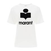 Linnen Jersey T-shirt met Flocked Logo Isabel Marant Étoile , White , ...