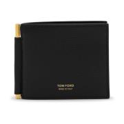 Zwarte Leren Portemonnee met Logostempel Tom Ford , Black , Heren