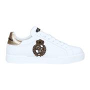 Wit/Goud Portofino Leren Sneakers Dolce & Gabbana , White , Heren