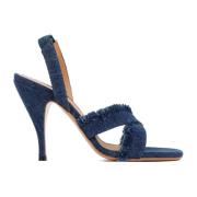 Curvy Heel Denim Sandal Off White , Blue , Dames