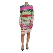 Luxe Bloemen Zijden Bodycon Jurk Dolce & Gabbana , Multicolor , Dames