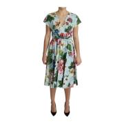 Groene Bloemen V-Hals Katoenen Jurk Dolce & Gabbana , Multicolor , Dam...