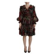 Luxe Zijden Luipaardprint Rozen Jurk Dolce & Gabbana , Multicolor , Da...