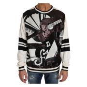 Witte Jazz Paillet Gitaar Pullover Sweater Dolce & Gabbana , Multicolo...