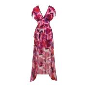 Bloemen Chiffon Maxi Jurk met Voorspleet Gaëlle Paris , Multicolor , D...