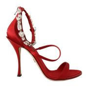 Rode Kristalversierde Hak Sandalen Dolce & Gabbana , Red , Dames