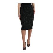 Zwarte Kristal Handgemaakte Knie Potlood Rok Dolce & Gabbana , Black ,...