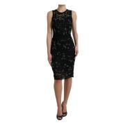 Elegant Zwart Bloemen Kant Sheath Jurk Dolce & Gabbana , Black , Dames