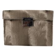 Luxe Croco-Print Velvet Aktetas Clutch Dolce & Gabbana , Beige , Dames