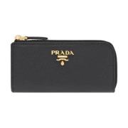 Leren Sleutelhanger Portemonnee Rits Sluiting Prada , Black , Dames