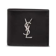 Zwarte leren portemonnee met metallic logo Saint Laurent , Black , Her...