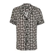 Monogram-bedrukt overhemd Balmain , Black , Heren
