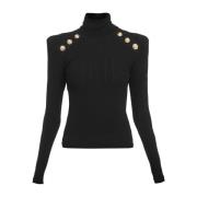 Gebreide trui met gouden knopen Balmain , Black , Dames