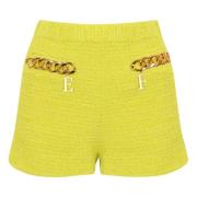 Gele Tweed Shorts met Gouden Ketting Elisabetta Franchi , Yellow , Dam...