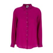 Fucsia Satin Klassieke Kraag Shirt Plain Units , Pink , Dames