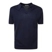 Blauw Katoenen Poloshirt met V-hals John Smedley , Blue , Heren