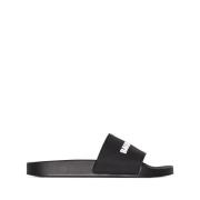 Zwarte Logo Pool Slides Sandalen Balenciaga , Black , Dames