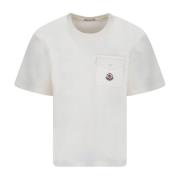 Tweed Pocket White T-Shirt Moncler , White , Dames