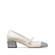 Glitter Two-Tone Leren Blokhak Schoenen Jimmy Choo , White , Dames