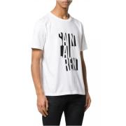Katoenen Logo T-shirt - Wit Ronde Hals Korte Mouw Saint Laurent , Whit...