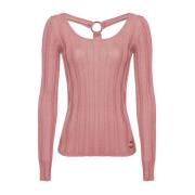 Geribbelde Viscose Sweater met Loopsteken Pinko , Pink , Dames