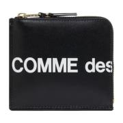 Zwarte Logo Leren Portemonnee met Rits Comme des Garçons , Black , Dam...