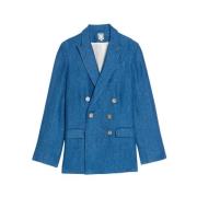 Blauwe Denim Linnen Jas Ines De La Fressange Paris , Blue , Dames