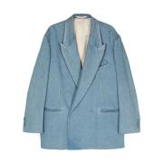 Blauwe Denim Dubbel-Borst Jas Dries Van Noten , Blue , Dames