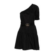 Elegant One-Shoulder Short Dress Twinset , Black , Dames