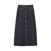 Raw Denim Lange Rok Met Knoopsluiting Ines De La Fressange Paris , Blu...