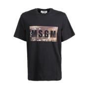 Zwart Logo Print Crew-neck T-shirt Msgm , Black , Heren