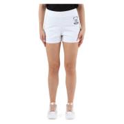 Stretch Katoen Logo Print Sportieve Shorts Moschino , White , Dames