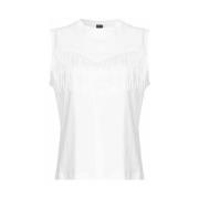 Witte Mouwloze Katoenen T-shirt met Franje Detail Pinko , White , Dame...