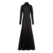 Zwarte wollen jurk met godets Cortana , Black , Dames