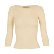 Ivoor Lange Mouw Zijde Blend Top Cortana , Beige , Dames