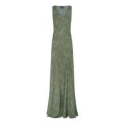 Zijden jurk met V-hals en asymmetrische snit Cortana , Green , Dames