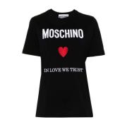 Zwarte Crewneck T-shirts met Logo Borduurwerk Moschino , Black , Dames