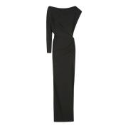 Een-Schouder Lange Jurk REV , Black , Dames