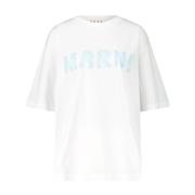 Oversized Katoenen T-shirt met Frontprint Marni , White , Dames
