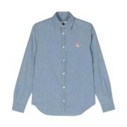 Blauw Logo Patch Shirt Maison Kitsuné , Blue , Heren