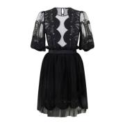 Zwarte kanten jurk met knoop- en ritssluiting Elisabetta Franchi , Bla...