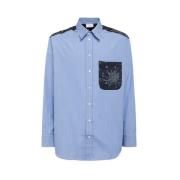 Gestreept Katoen Zijde Shirt Pierre-Louis Mascia , Blue , Heren