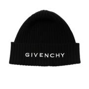 Geborduurde wollen hoed zwart omgeslagen rand Givenchy , Black , Heren