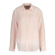 Gestreepte Linnen Overhemd - Perzikroze Gant , Pink , Dames