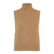 Beige Hoge Hals Wol Gilet Pinko , Beige , Dames